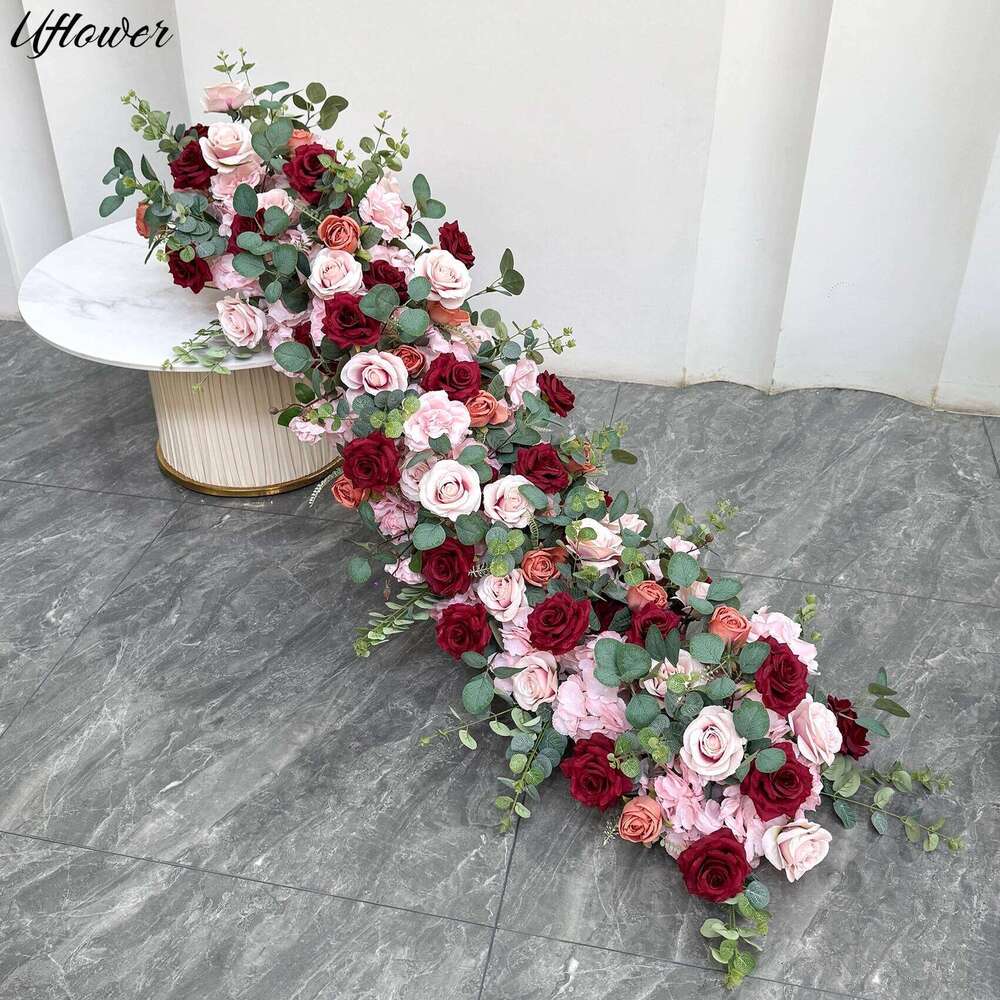Uflower Artificial Row Colorful Rose Decoration Table Centerpiece Flowers Backdrop Wedding Wall Arch Party Prop Y260130