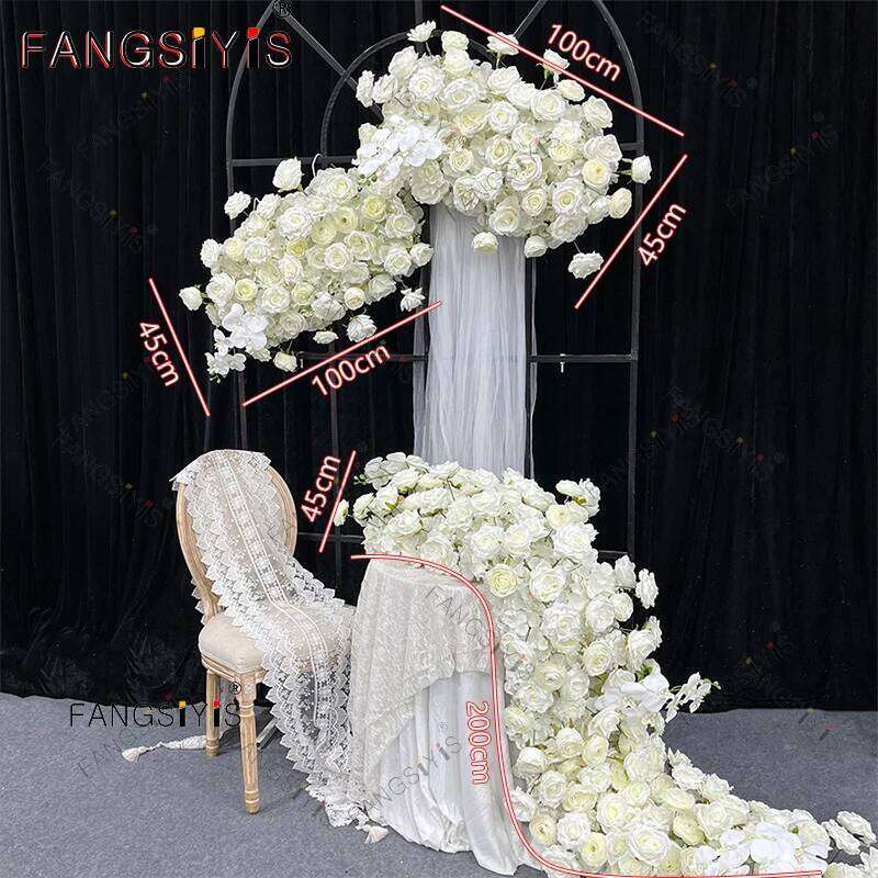 White Rose Hydrangea Leaf Wedding Arch Floral Row Arrangement Table Centerpieces Flower Ball wreath Birthday Event Party Supplie Y260130