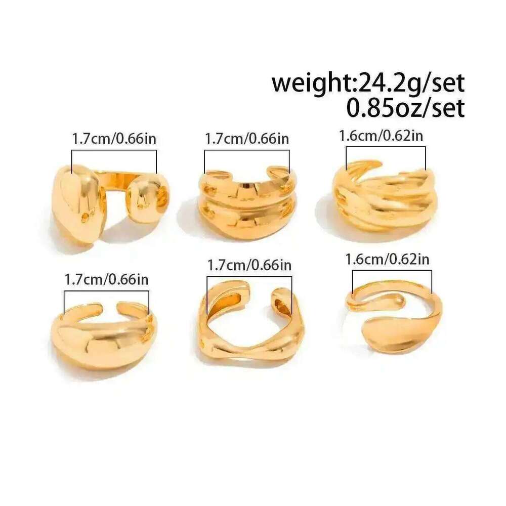 Ingemark 6Pcs/Set Classic Irregular Water Drop Open Rings for Women New Trend Punk Gold Color Geometric Ring Couple Jewelry Gift XJ260130