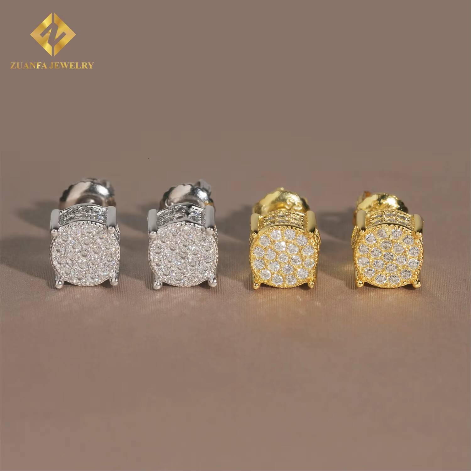 RTS Fashion Rapper Jewelry Round Cluster Stud Earring Solid 925 Silver VVS Moissanite Iced Out Stud Earrings Hip Hop Earring