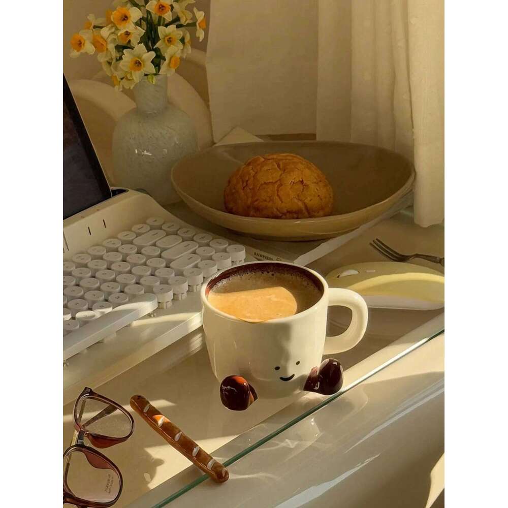 Happy Mug Handle Ceramic Coffee Cup Charming Face With Cute Feet Water Cups Birthday Gifts Office & Home Decor