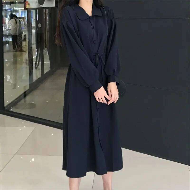 Spring and Autumn New French Chic Lapel Long Sleeve Commuting Dress XJ260130