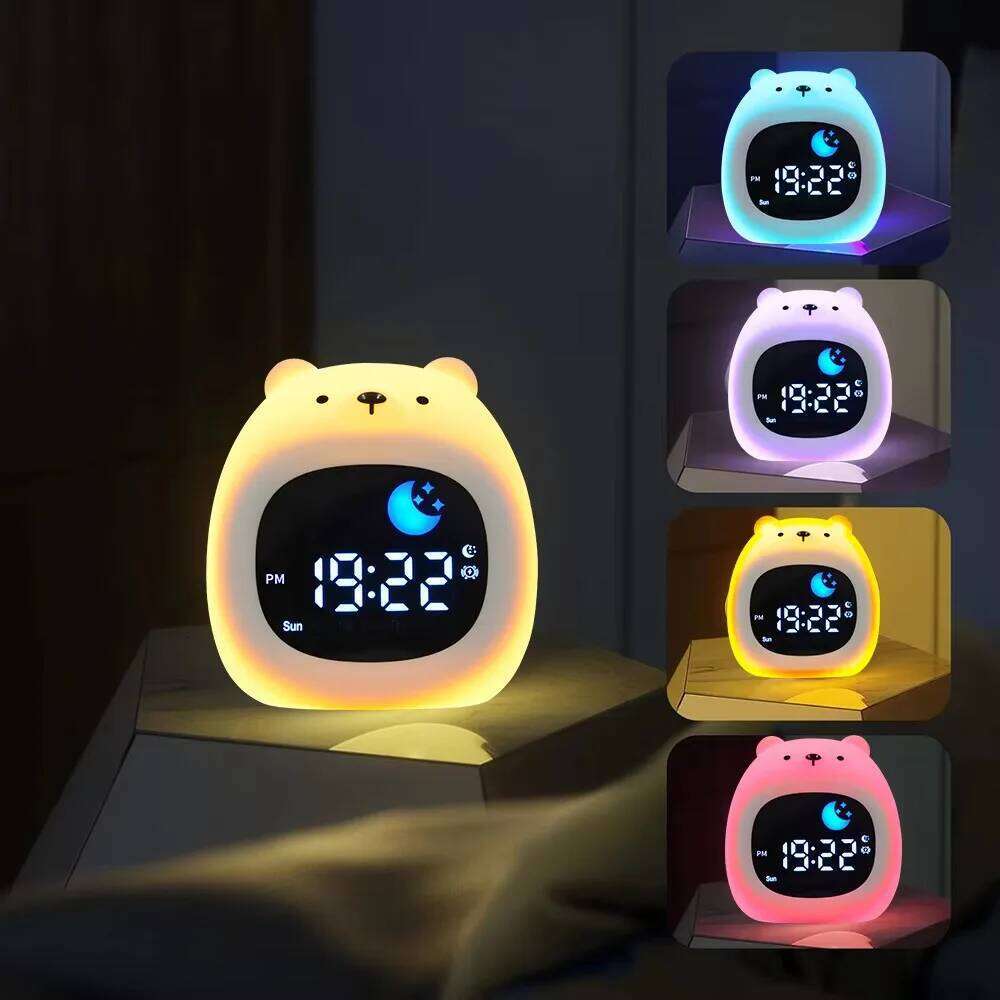 Cartoon animal pat-pat stress relief color-changing night auxiliary sleep soothing sleepy LED alarm clock light W260130