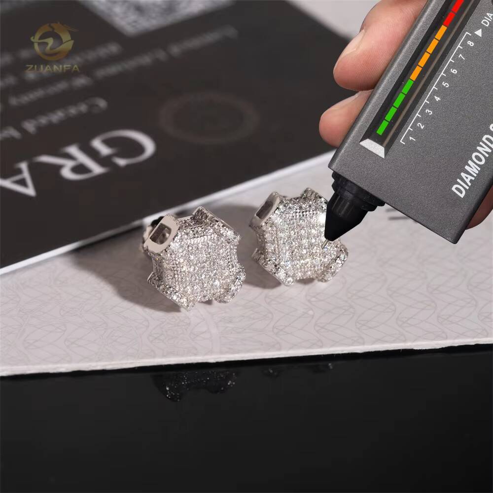 High Quality Silver Jewelry White Gold Diamond Hip Hop Style Moissanite Earrings for Men