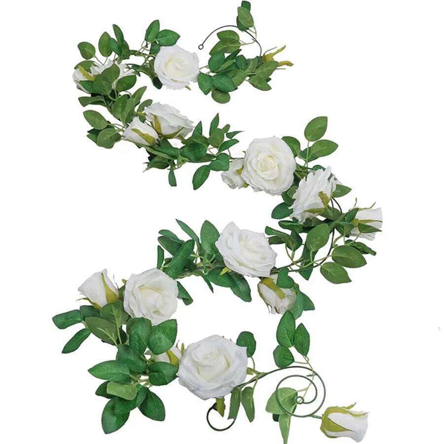 1pc 200cm/6.5ft Artificial White Rose Vines Floral Garlands Total, Fake Vine Silk Flower Garland for Indoor, Outdoor Home Wedding Y260130