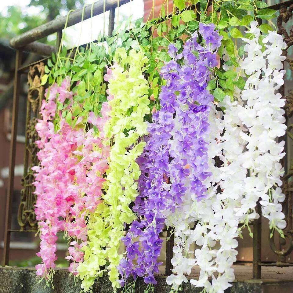 6/12PCS Artificial Wisteria Flowers 110cm Trailing String Ratta Thick Silk Vine Hanging Garland for Home Party Wedding Decora W260130