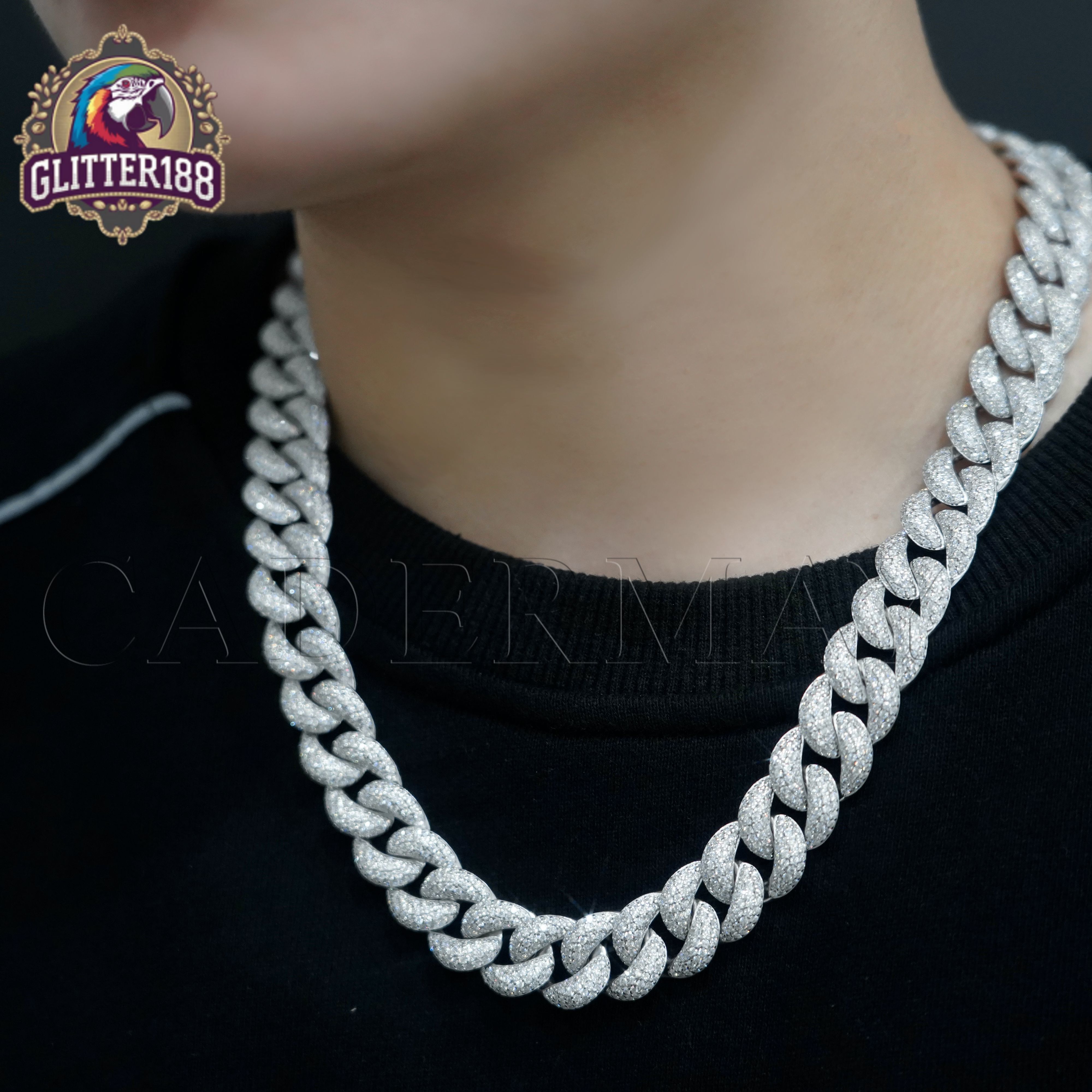 2026 new style Moissanite Chain 15mm D VVS Moissanite 925 Silver Cuban Chain Hiphop Iced Out Moissanite Cuban Link Chain