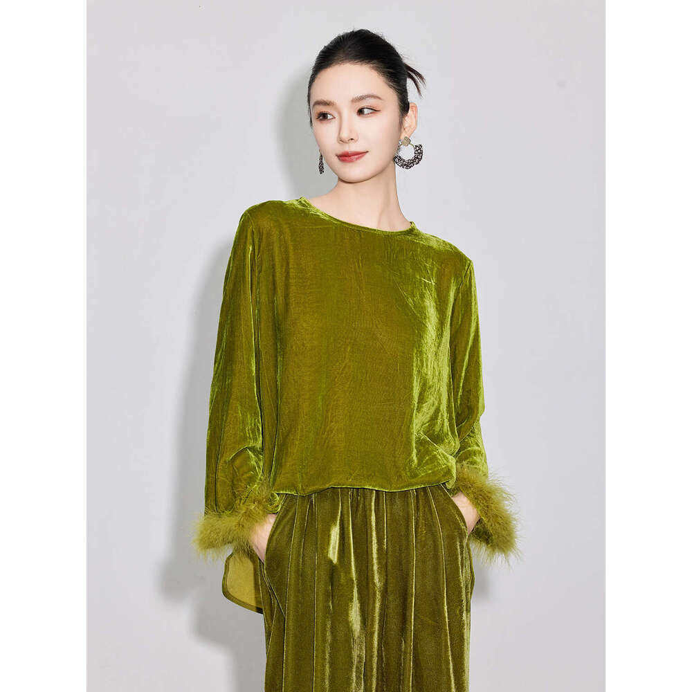 Zhihetang Chinese Style Round Neck Velvet Base Shirt For Women Autumn New Elegant Long Sleeve Top 86561 LEEGO LENS