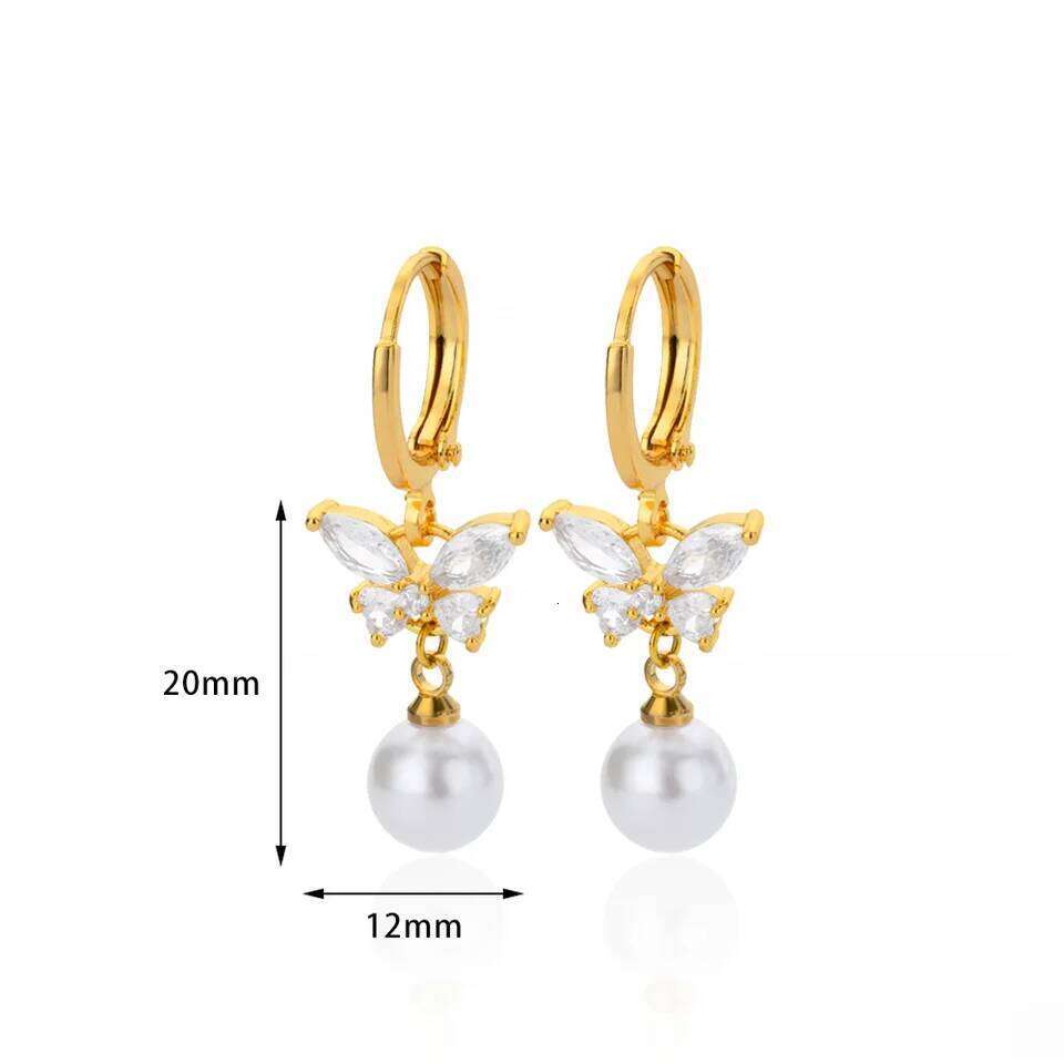 Butterfly Zircon Stainless Steel Pearl Earrings For Women Gold Plated Piercing Earring Aesthetic Luxury Jewelry Gift 2026 New