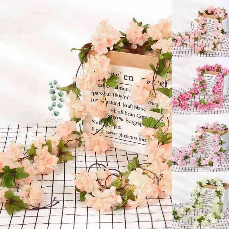 2.3M Artificial Flower Vine Garland with Green Leaves Pink Blue White Blooms for Outdoor Wall Party Decor Wedding Backdrop Fence Y260130