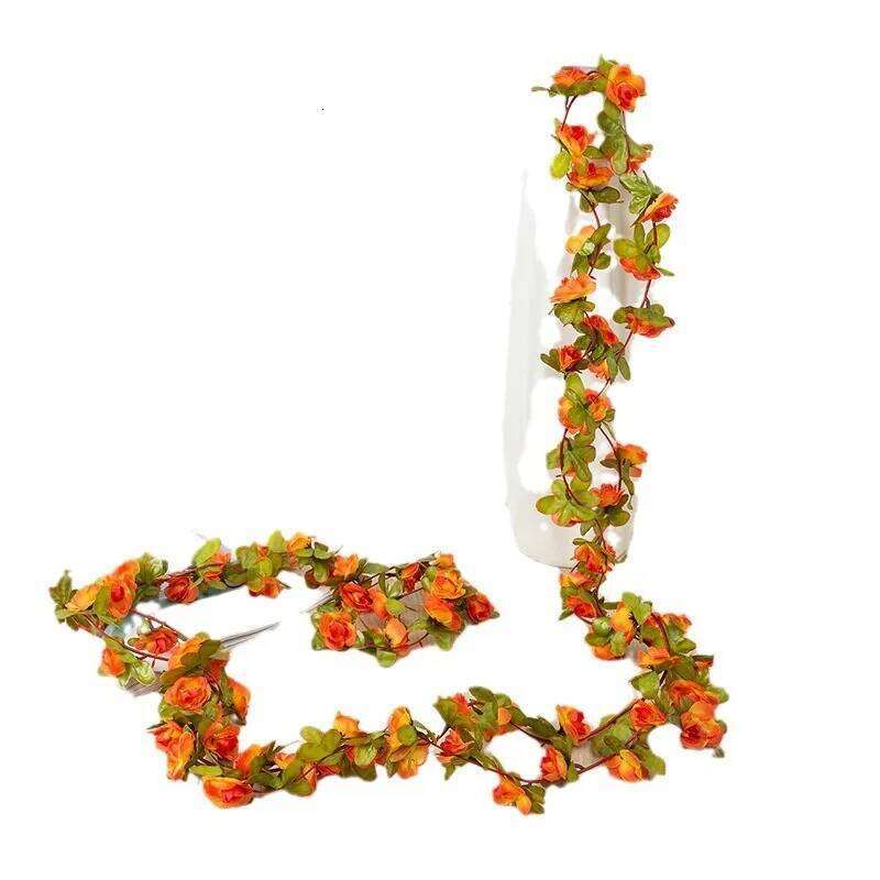 6 Pieces Wedding Anniversary Events Party Favor 2M Simulation Autumn Rose Flower Rattan Vine Home Pipe Decoration Ornament Y260130