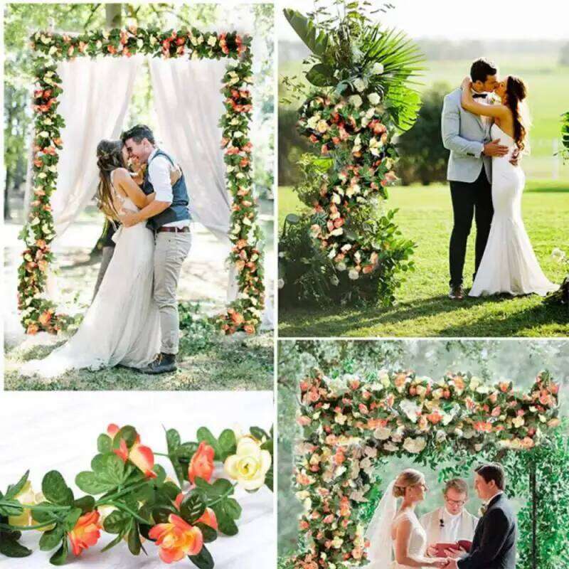 8.2ft Red Rose Artificial Silk Flower Garland Wedding Decor Flowers for Home Room Decoration Autumn Fake Vine Plant Rattan Y260130