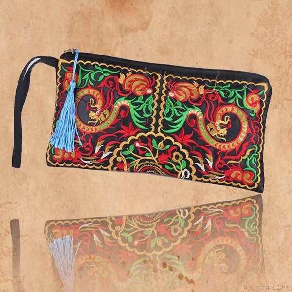 Ethnic Style Embroidered Long Vintage Large Capacity Clutch Ladies Evening Bag Phone Coin Purse Wallet
