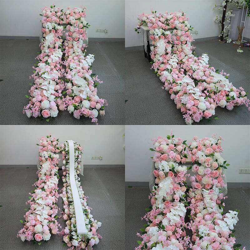 Artificial Rose Flower Row Decor Wedding Backdrop Arch Frame Banquet Table Runner Floral Arrangement Stage Window Display Props W260130