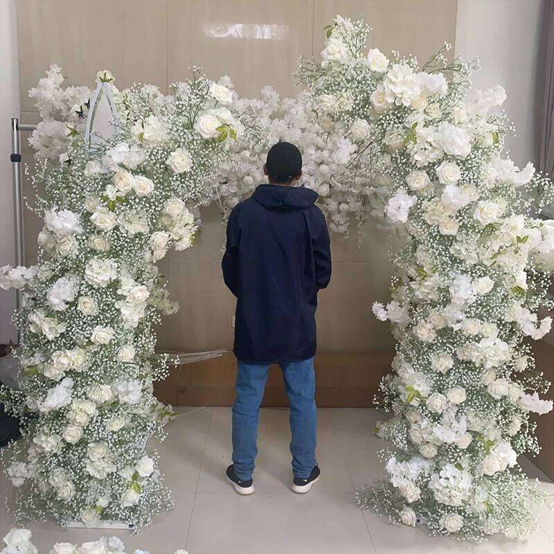 Multiple sizes ox horn LuxuryArch Artificial Flower Arrangement, Moon Shape, Wedding Background Props, Party stage Display Decor W260130