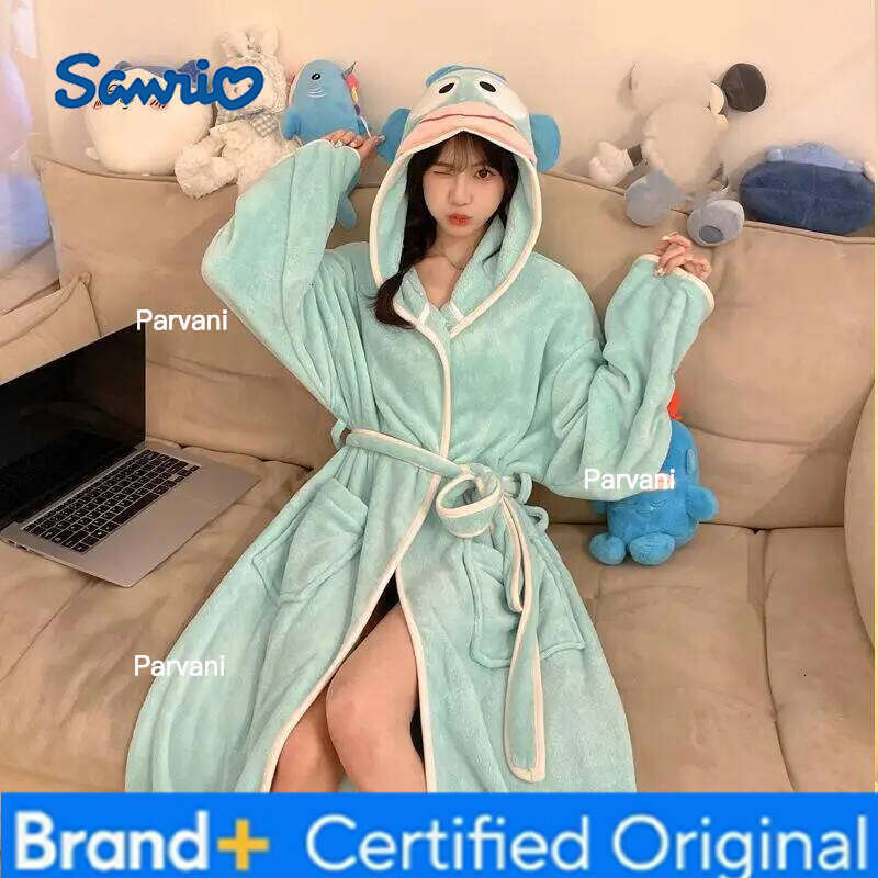 Sanrio Kawaii Anime Cute Kitten Women's Robe Cartoon Sweet Fashion Nightdress Teen Comfort Soft Home Clothing Thick Warm Bath Towel H260130