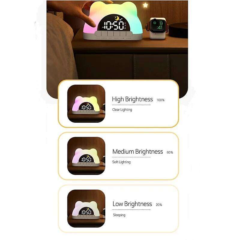 Powered Digital with 11 Colors Ambient Light 2 Alarm Night Mode 12/24H USB Output Charging Port Table LED Clock W260130