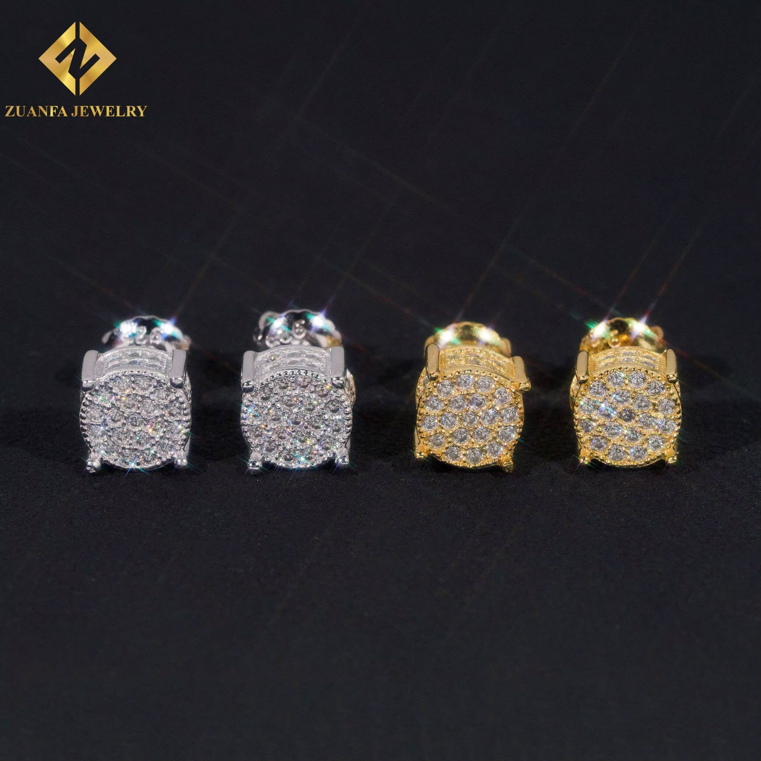 New Design Ready Stock Ear Studs Jewelry 925 Sterling Silver VVS Moissanite 66mm Hip Hop Gold Plated Earring Jewelry Unisex