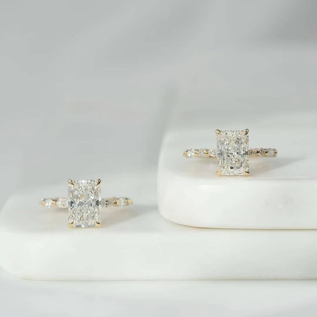 Custom American Fine Jewelry 14K 18K White Gold VVS Wedding Engagement Women Lab Grown Diamond Ring Set