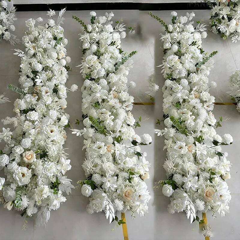 F21763Artificial silk Rose cherry blossom Flower Row Decor Wedding Backdrop Banquet Table Runner Floral Arrangement Event Stage Y260130