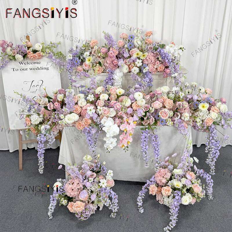 Purple pink Rose Wisteria Hang Flower Row Arrangement Wedding Backdrop Stage photography Deco Event Aisle Floor Floral Sign prop W260130