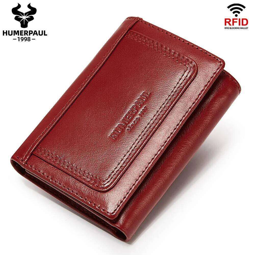 HUMERPAUL Genuine Leather Women's Wallet RFID Trifold Credit Card Holder Minimalist Slim Clutch Zipper Coin Pocket Carteira Z260130