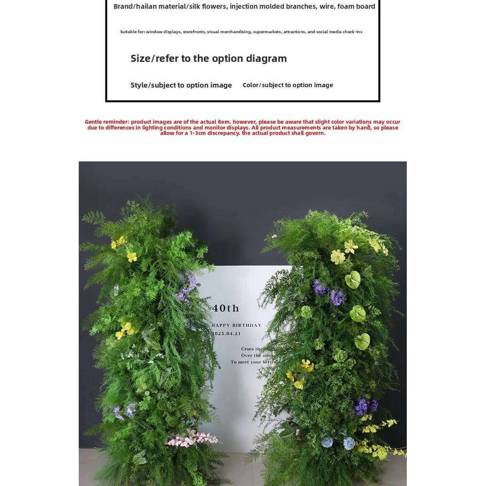 Mori style horn arch green simulated Lu Xun grass background wall decoration wedding arrangement fake flower W260130