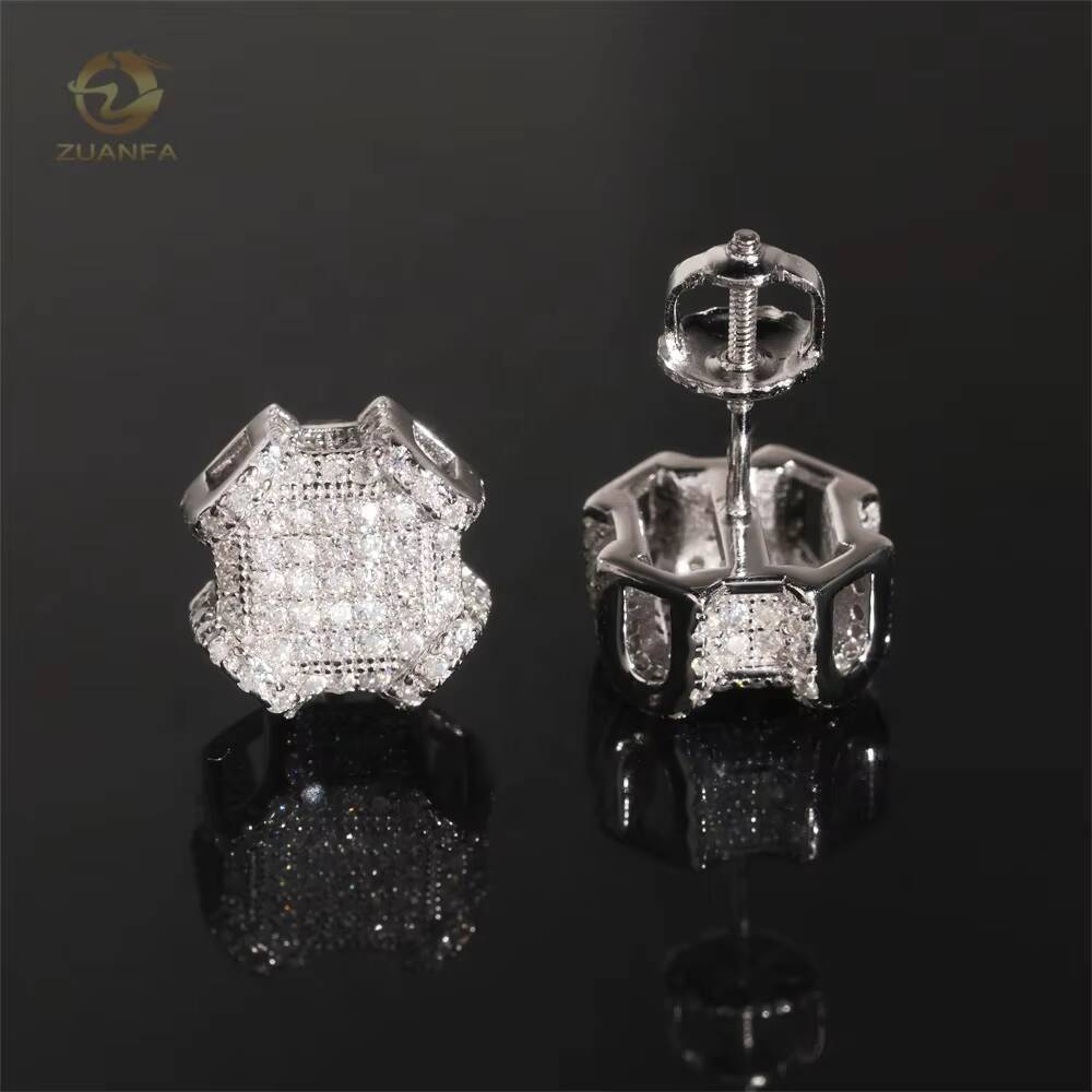 High Quality Silver Jewelry White Gold Diamond Hip Hop Style Moissanite Earrings for Men
