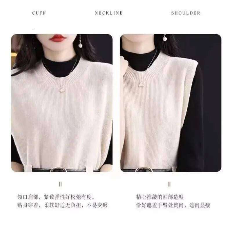 Fashionable Solid Color for Women Autumn Loose Warm Knitted Vest Sweater Layered Commuting Dress XJ260130