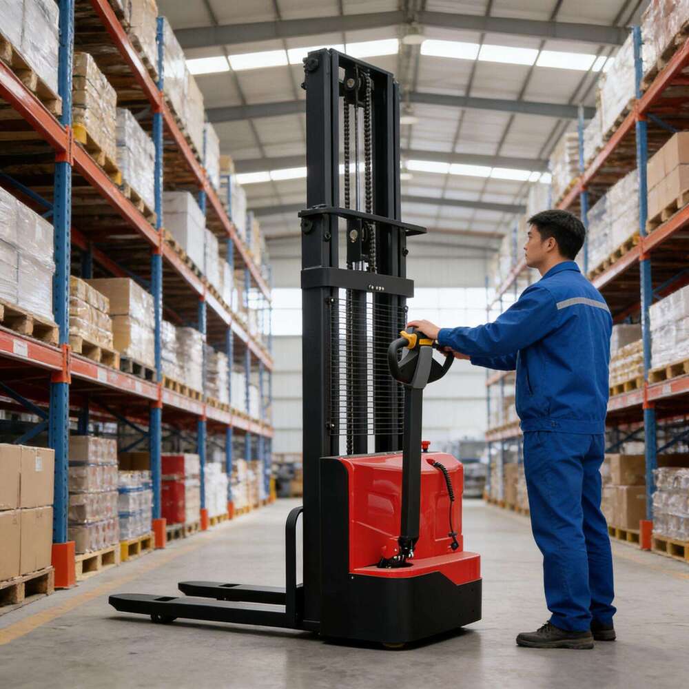 Narrow Aisle Electric Stacker with Compact Turning Radius for Maximum Space Utilization in Small Storage Rooms and Crowded Warehouses