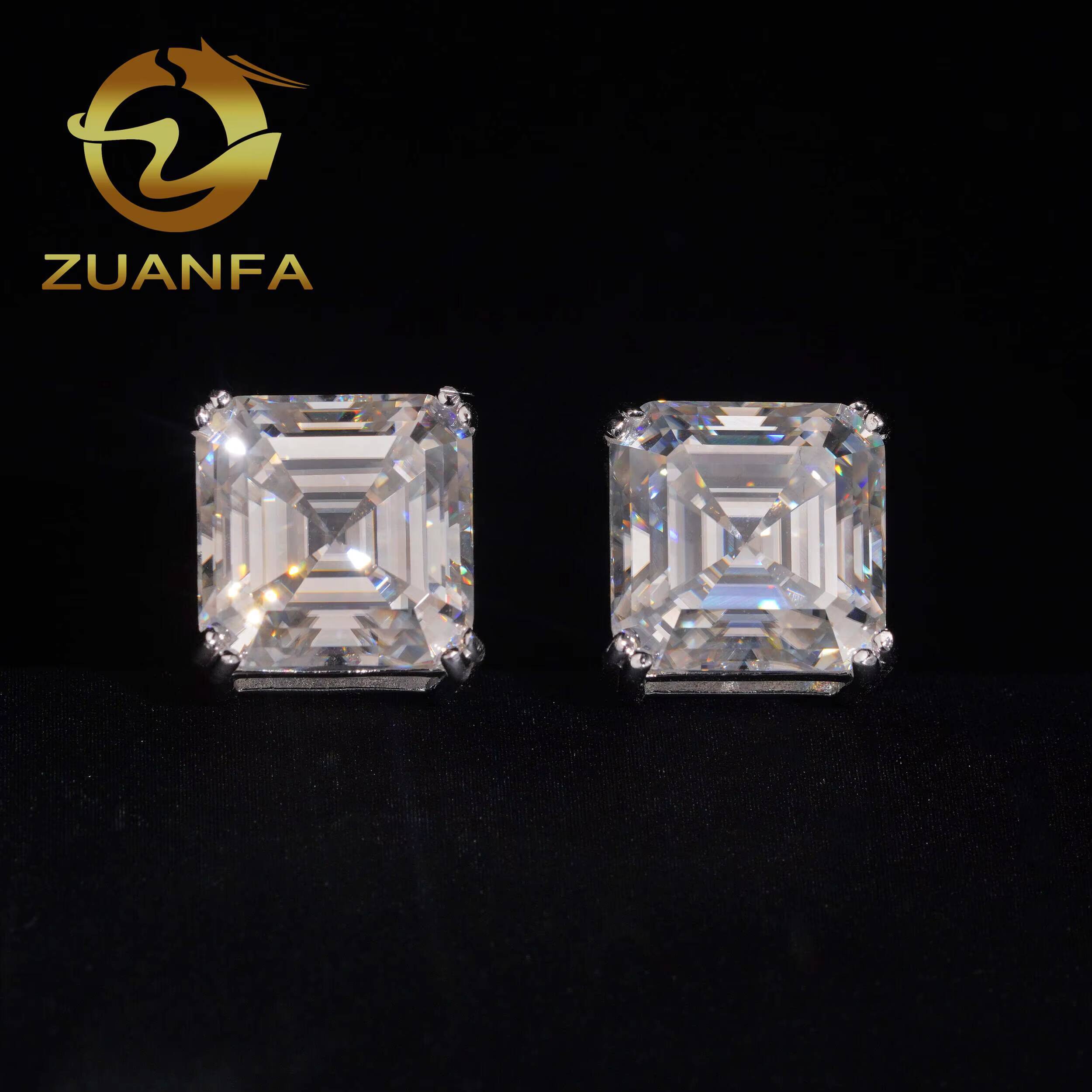 Wholesale Princess Cut Asshcer Cut Moissanite Earrings Screw Back 4 Prong Stud Earrings 925 Silver Hip Hop Earring Pass Test