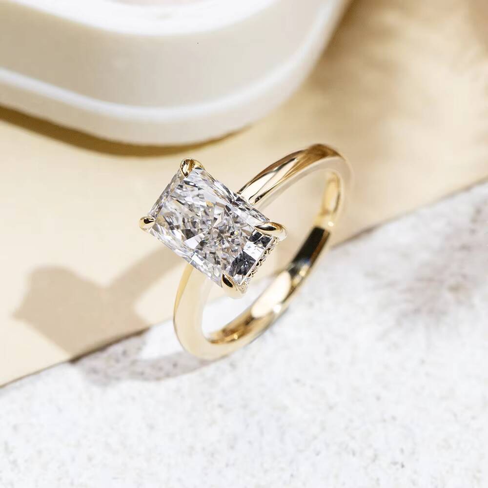 Messi Jewelry MSR-2052 18k Gold Solitaire Ring 3ct E VS1 Radiant Cut Lab Grown Diamond Ring