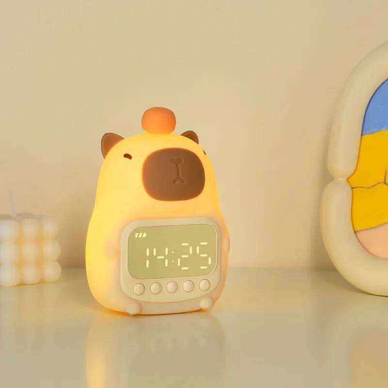 Cute Cartoon Capybara Silicone Light Rechargeable Digital Alarm Led Night Lamp Touch Snooze Always-on Table Clock W260130