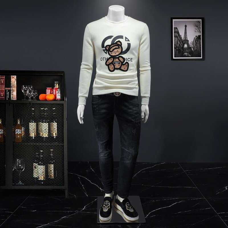 25 Autumn Winter New Casual Fashion Round Neck Pullover Embroidered Base Shirt Youth Men's Sweatshirt
