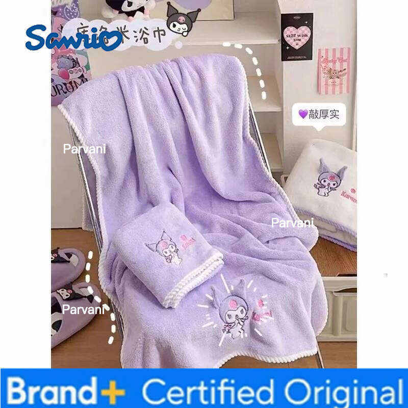 Sanrio New Anime Merchandise, Cute Melody and Kuromi Fashion Cartoon Absorbent Lint-Free Quick-Dry Bath Towel Set for Girls Gift H2601301