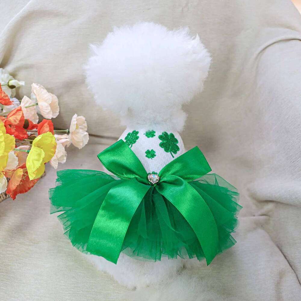 St. Patrick's Gauze - Green Puppy Dog Spring Summer Thin Pet Wedding Dress H260129