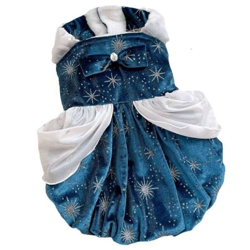 Ins Deep Blue Starry Autumn/Winter Warm Cat Clothes Velvet Princess Thick Dog Skirt Puppy Dresses Pet Clothing H260129