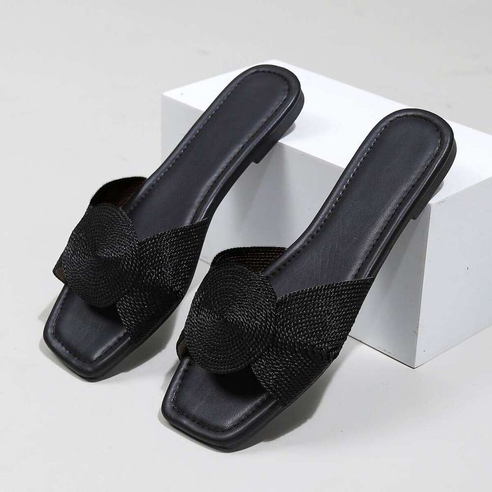 fashion shoes Hot-Selling Big Brand Popular 2025 Summer Women's New Metal Embroidered Woven Flat Sandals