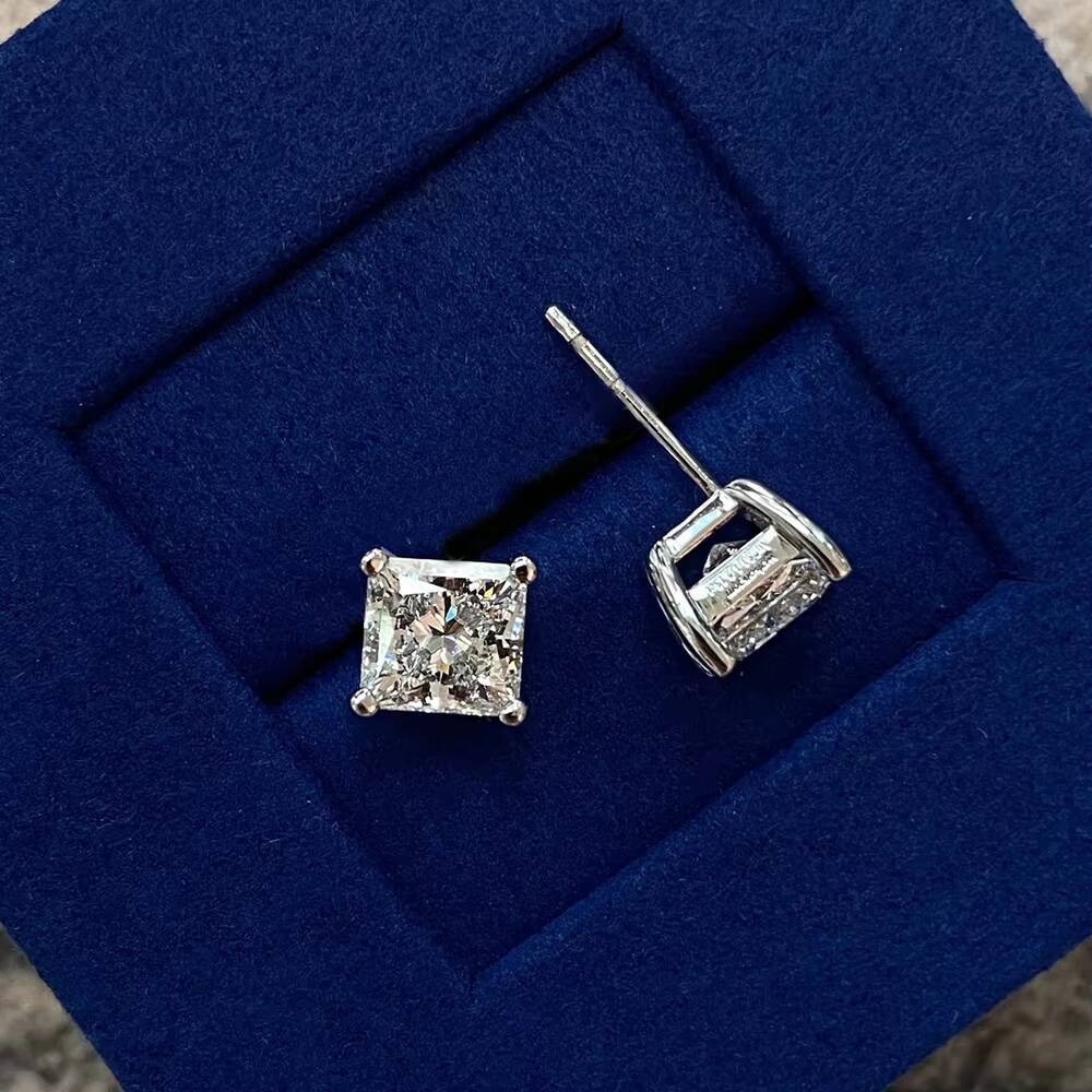 18K Gold Stud Earrings 05ct Princess Cut Diamond Earring Solid Gold Stud Earrings Solitaire Stud Earrings