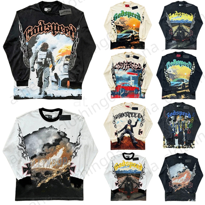 Designer Shirt Graphic Tee Long Sleeves Shirt Godssspeedes Long T Shirt Cotton Tee Shirt Hip Hop Rock Tshirt Women Mens Designer Tshirt Classic Graphic T Shirt