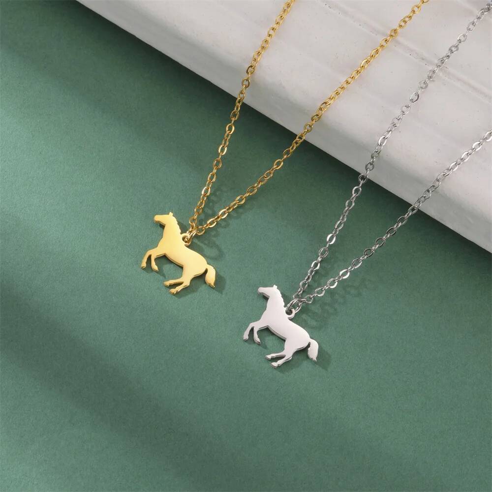My Shape And Horsehoe Pendant Necklaces For Women Girls Stainless Steel U-Shaped Horse Animal Choker Chain Jewelry Gifts