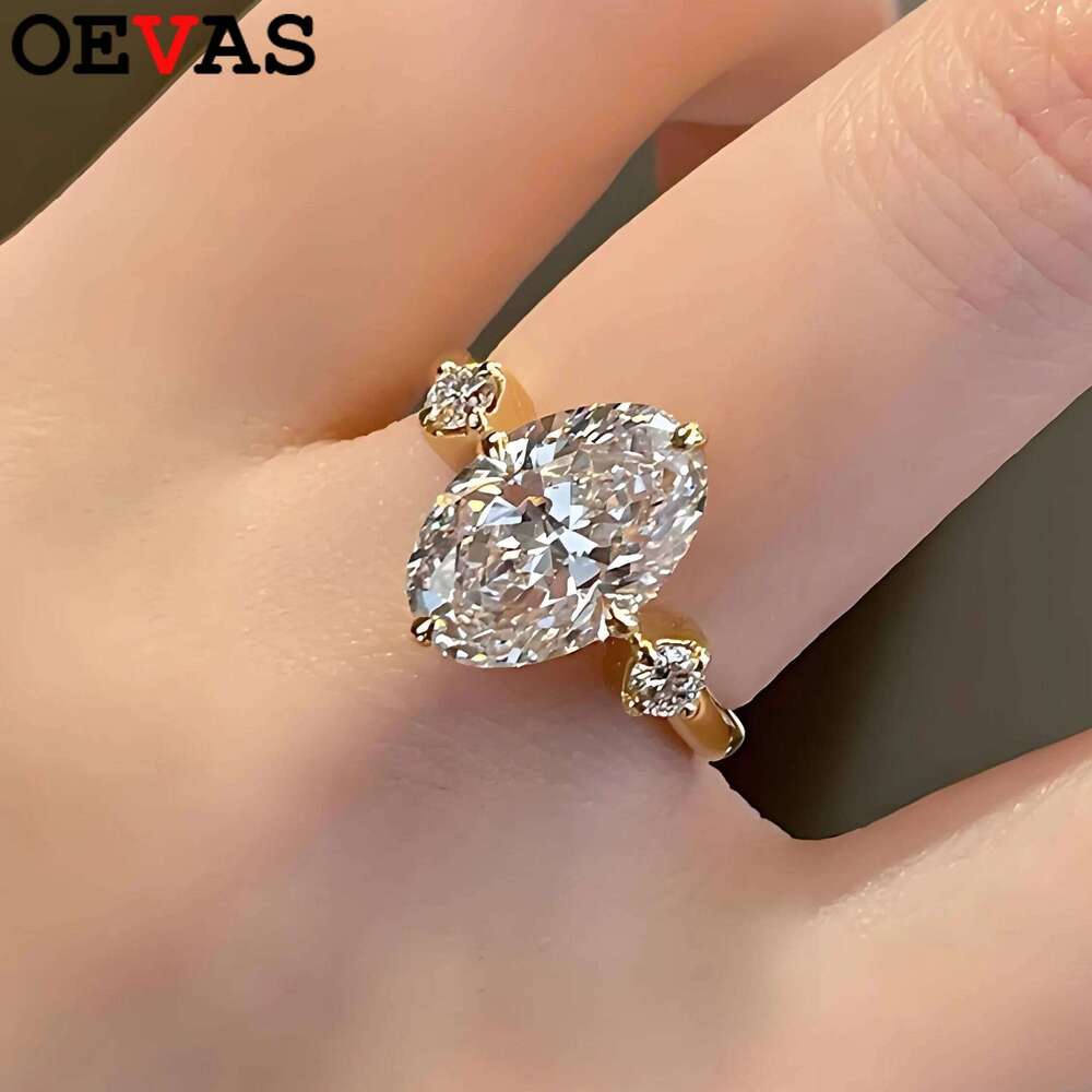 OEVAS 8*12mm Oval High Carbon Diamond Rings For Women 100% S925 Sterling Silver Plated 18K Sparkling Wedding Fine Jewelry XJ260130