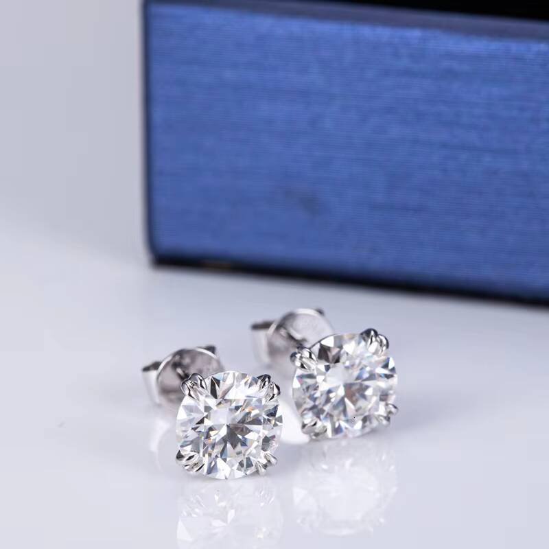MSE-525 18K White Gold Customized Round Cut 65mm F Moissanite Stud Earrings