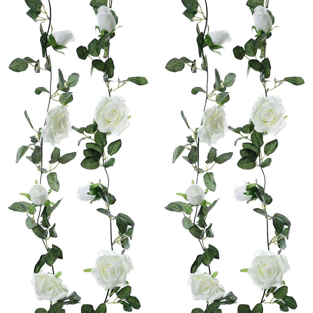 16 / 9Head White Garland Rose Flower String Vine Artificial Flowers for Wedding Arch Party Garden Craft Dcor Mariage Y260130
