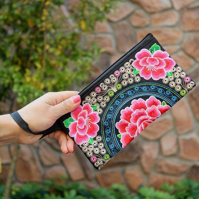 Ethnic Style Bag Embroidered Clutch Mini Phone Coin Purse Women's Long Wallet Individually Packaged