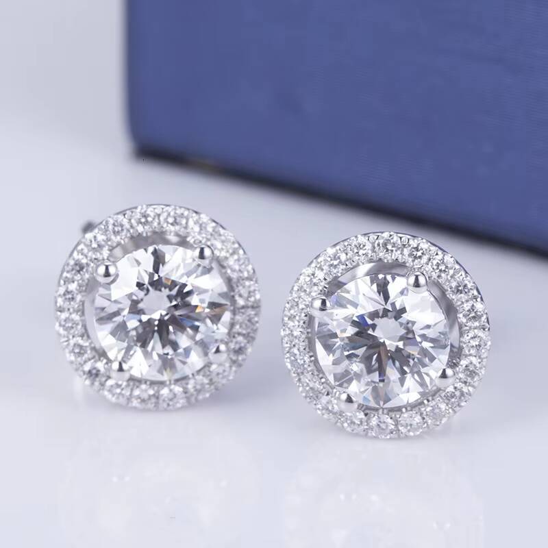 Messi Jewelry MSE-532 14K 1CT D VS1 RD Lab Diamond Earrings Engagement Dating Gift for Girls