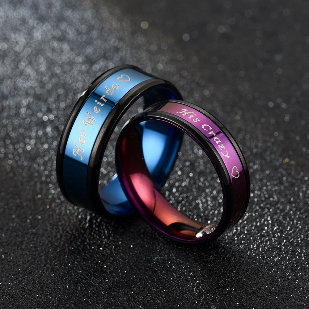 Fashion New Blue and Purple His Crazy Her Weirdo Couple Rings Manufacturer