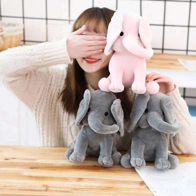 Plush Toy Grey Pink Stuffed Animal, Soft Comfort Sleeping Elephant Doll Kids, Birthday Christmas Gift for Children Y260128