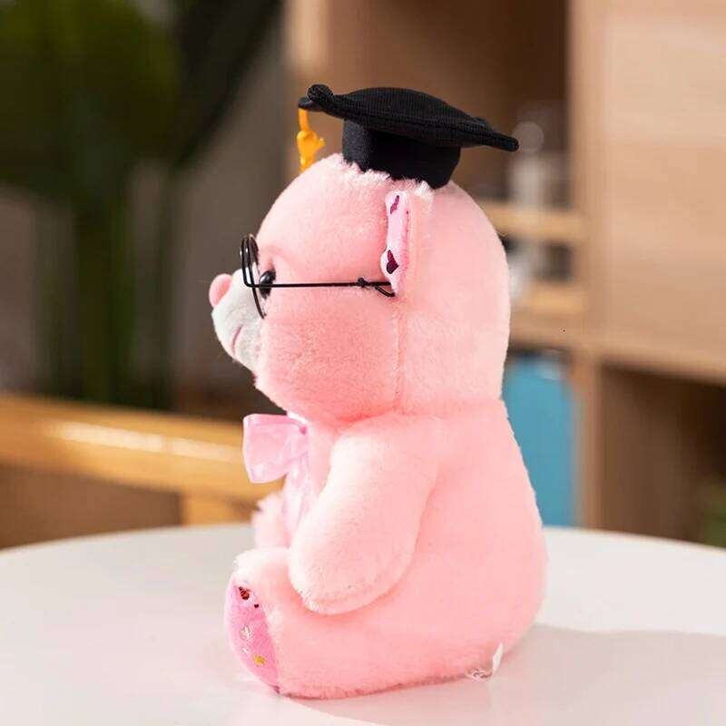 25cm Graduation Bear Plush Toy-Doctor Teddy with Cap&Diploma 3 Color Cute Stuffed Animal Gift for Students White/Yellow/Pink Y260128