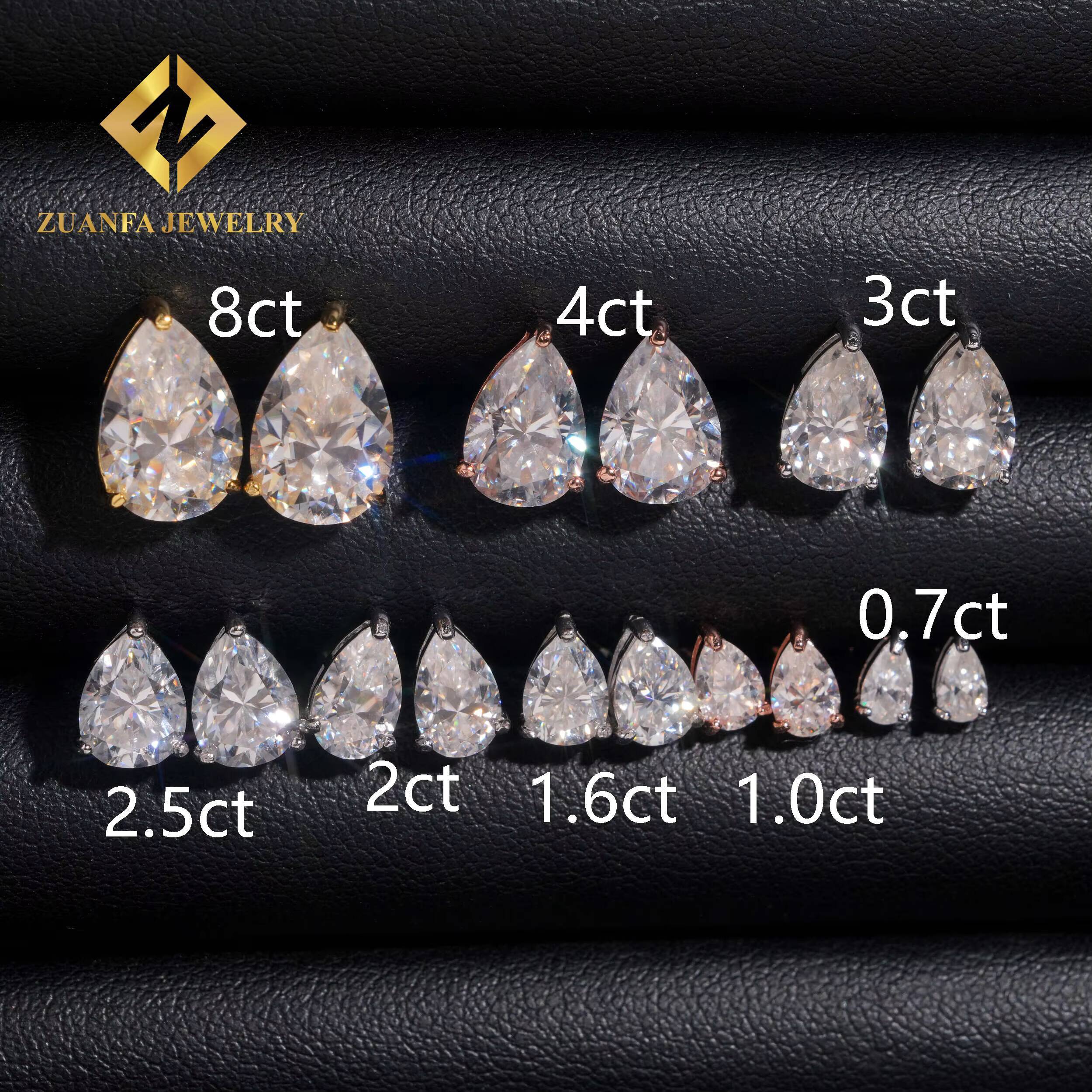 Hot Sale Classical Cheaper 925 Silver Sterling Gold Plated Pear Cut Pass Diamond Tester Moissanite Earring